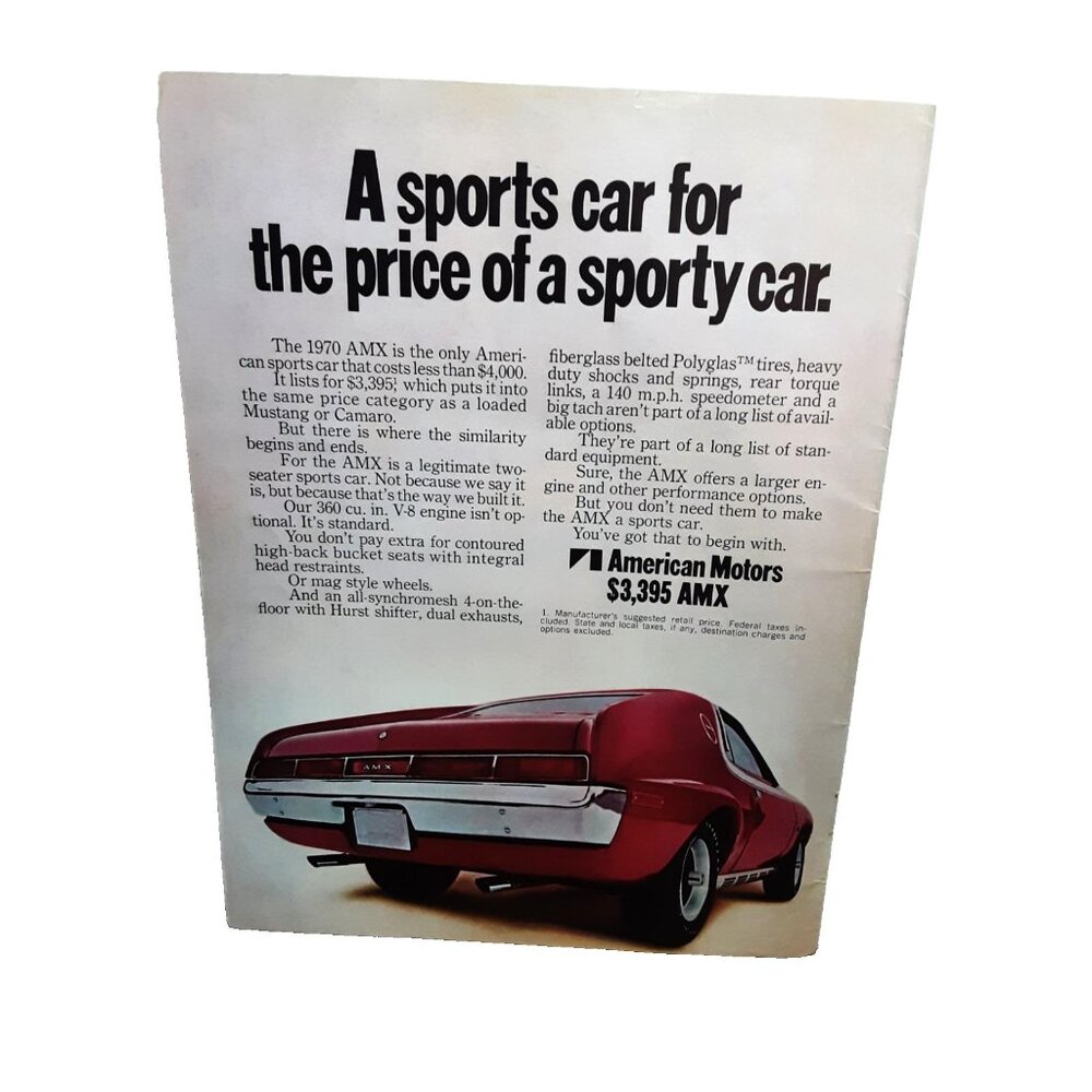 Vintage 1970 AMX Ad Authentic Original American Motors Sports Car Print